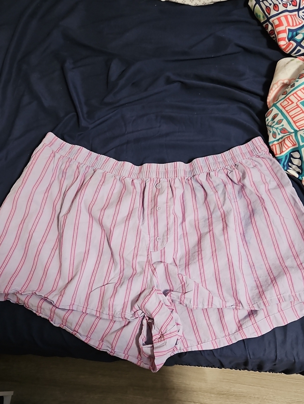 Women's Purple Striped Elastic-Waist Lounge Shorts